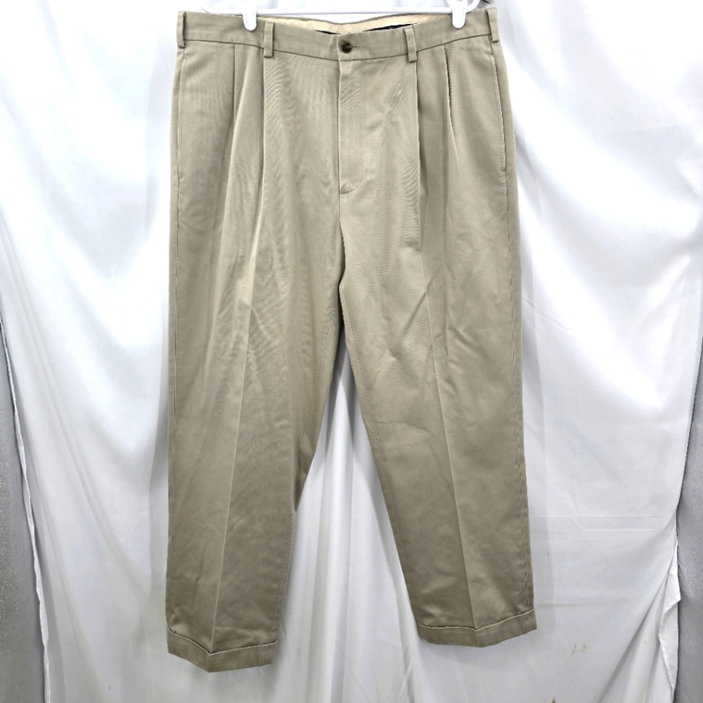 Brooks Brothers Advantage Chino Elliot Pants Pleated Cuffed Men's Size 38 Beige.